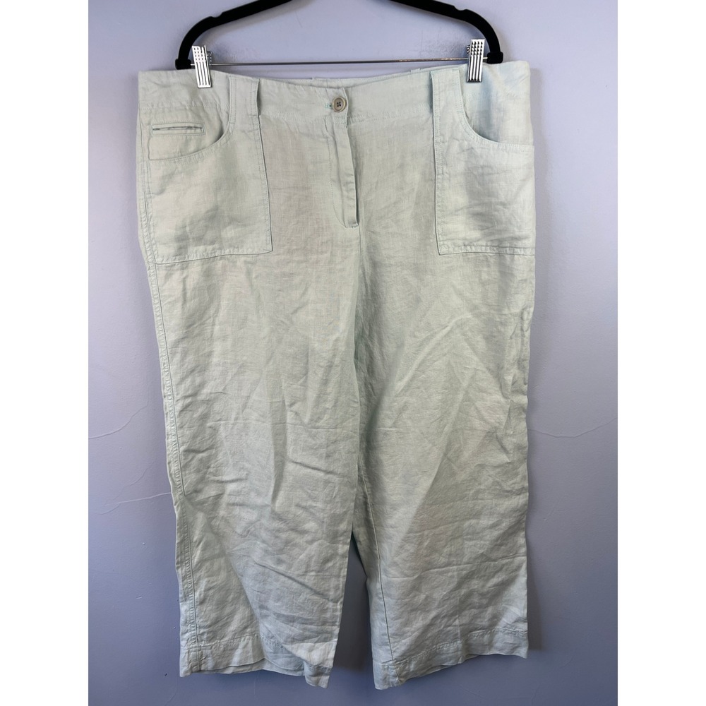 Talbots Mint Green Linen Wide Leg Capri Trouser Pants Lagenlook Summer Beach